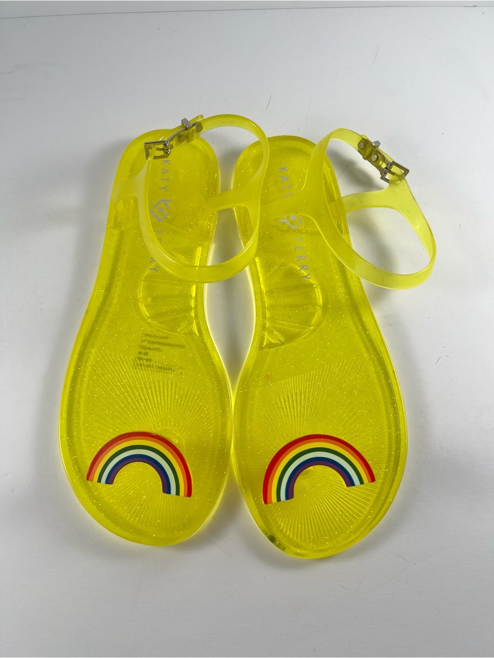 Katy Perry Women's The Geli Flat Yellow Jelly Sandal Rainbow Pride Women's Sz 9